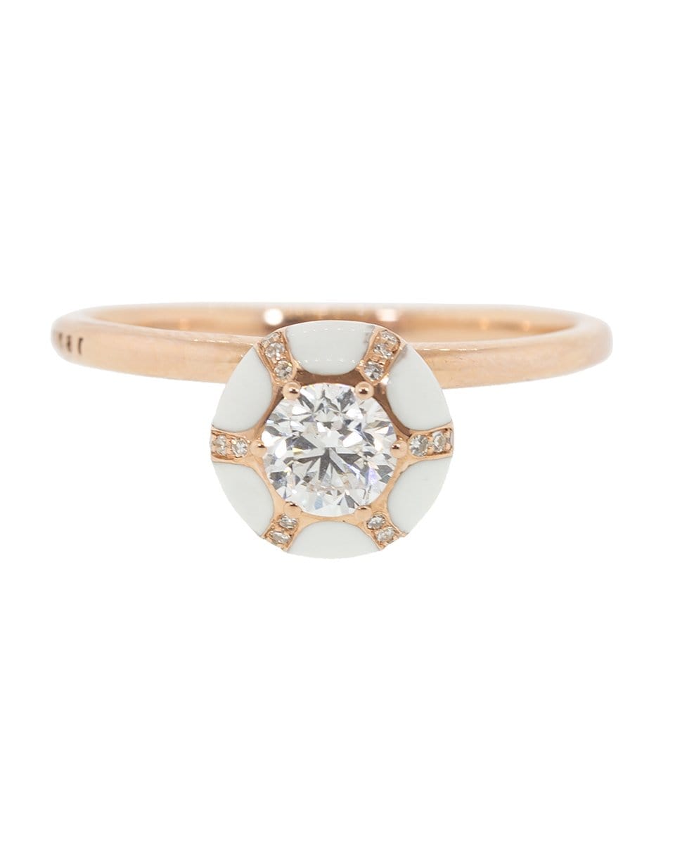 SELIM MOUZANNAR-Round Diamond and White Enamel Ring-ROSE GOLD
