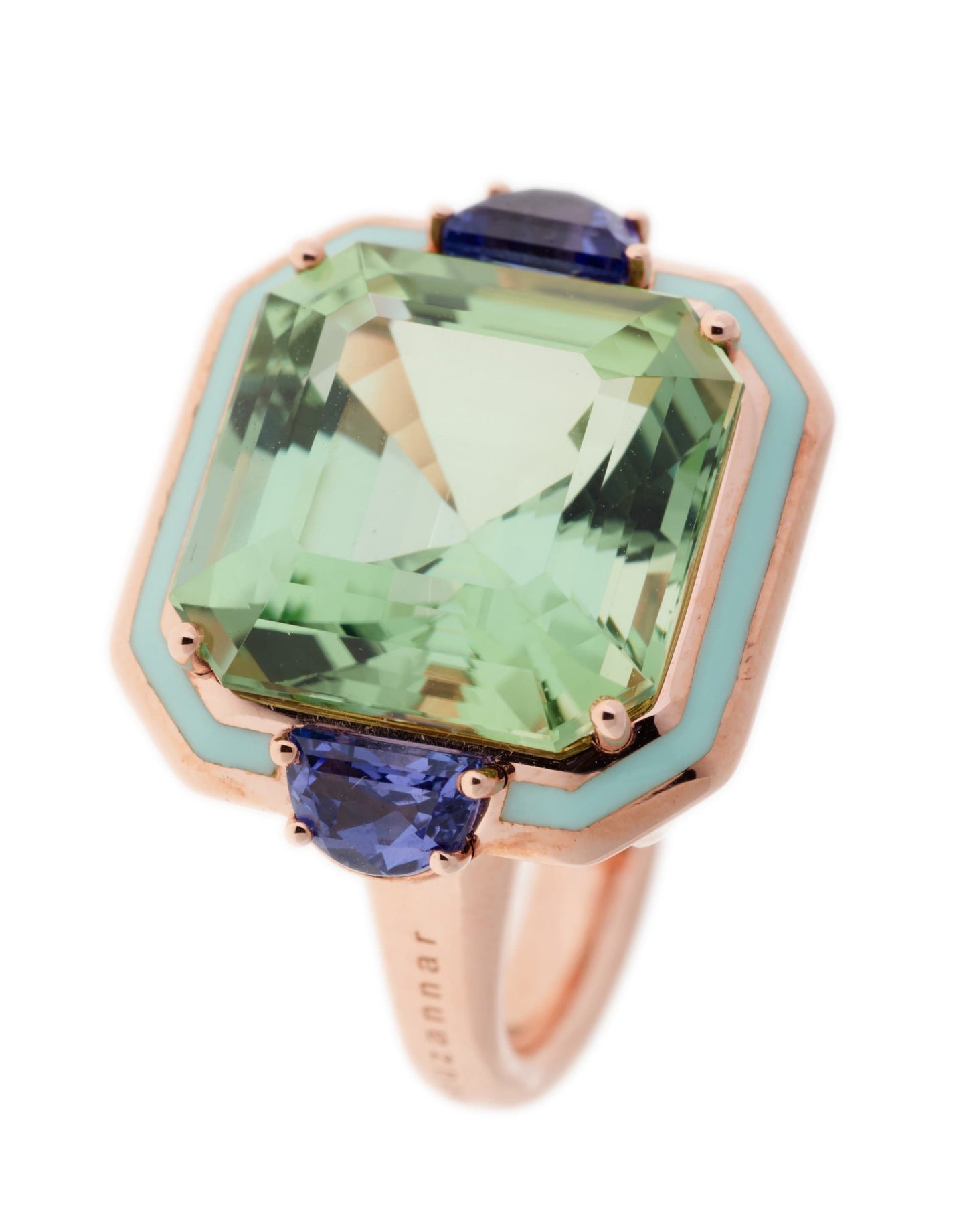 SELIM MOUZANNAR-Mint Enamel Tourmaline Ring-ROSE GOLD