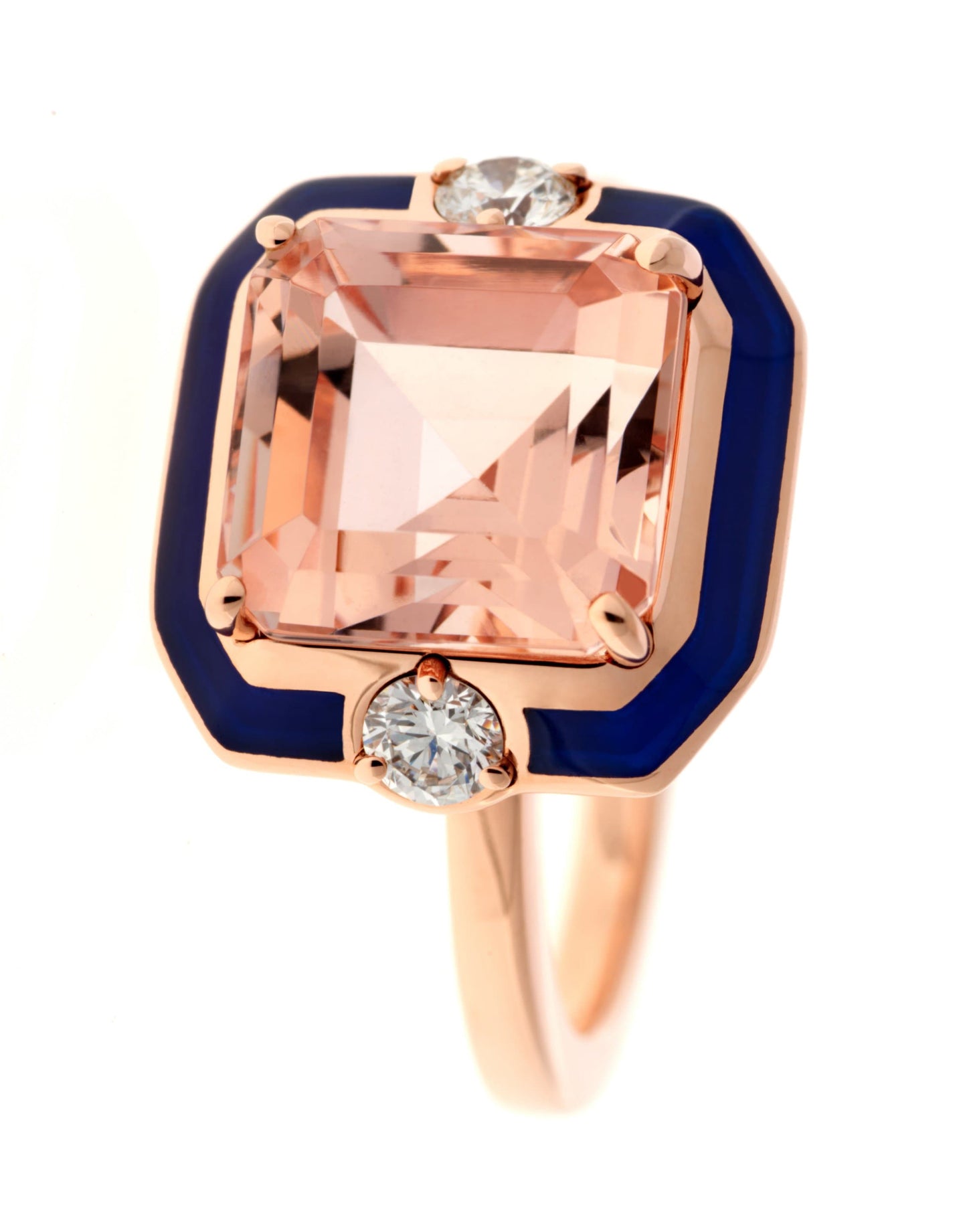 SELIM MOUZANNAR-Navy Enamel Morganite Ring-ROSE GOLD