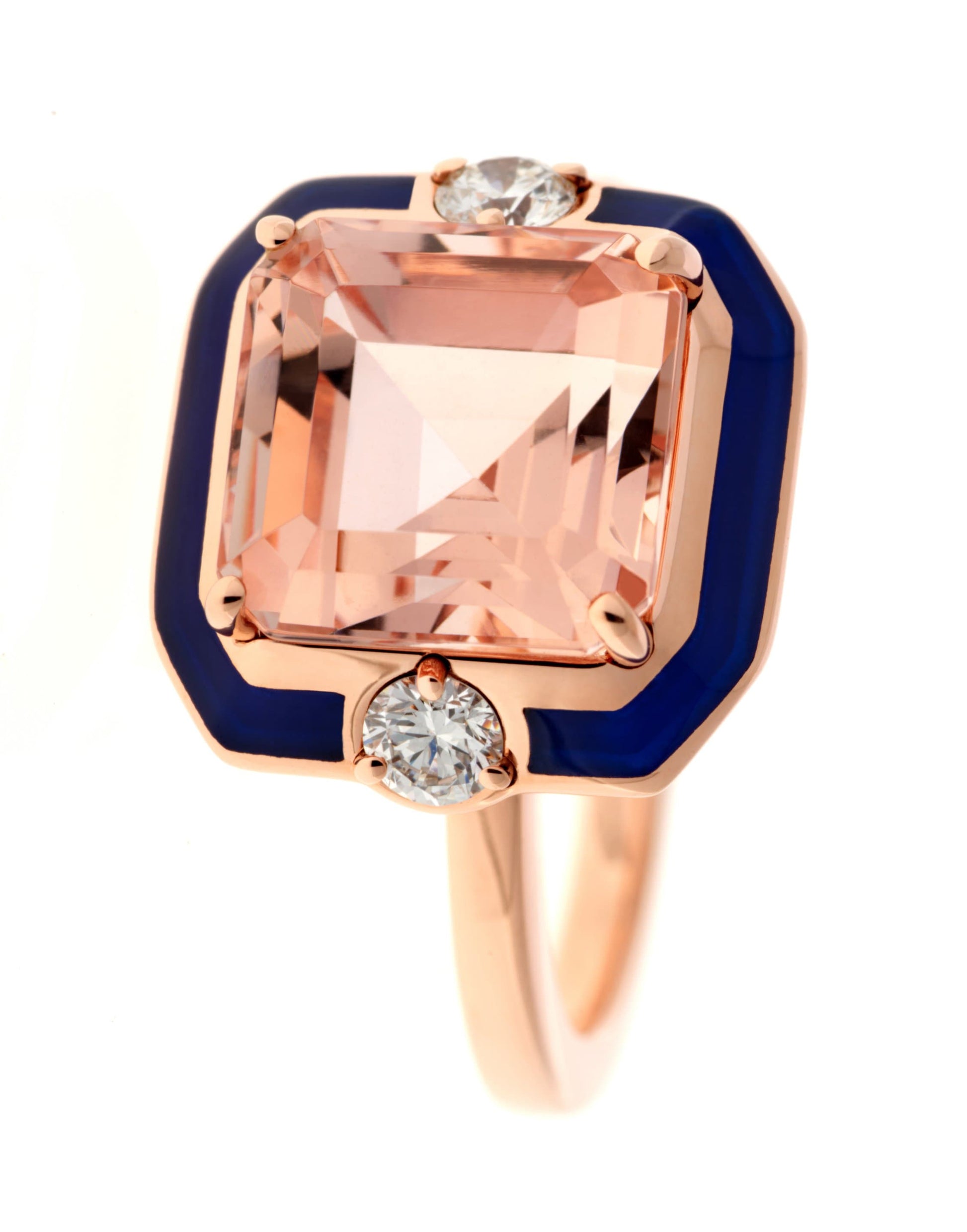 SELIM MOUZANNAR-Navy Enamel Morganite Ring-ROSE GOLD