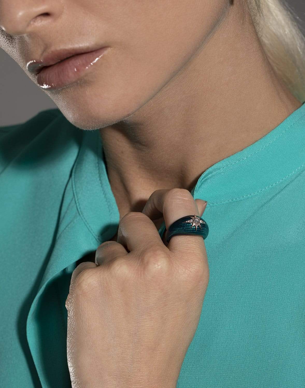 SELIM MOUZANNAR-Petrol Enamel Dome Ring-ROSE GOLD