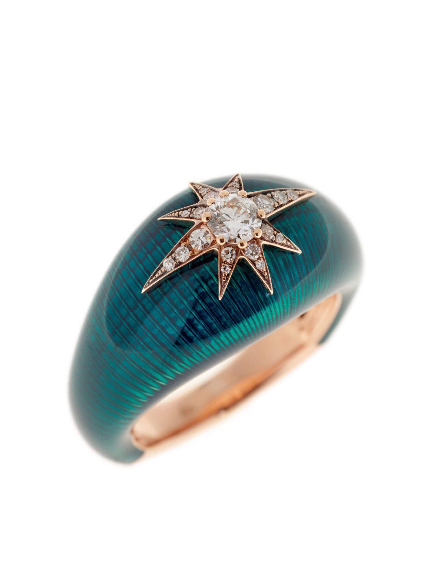 SELIM MOUZANNAR-Petrol Enamel Dome Ring-ROSE GOLD