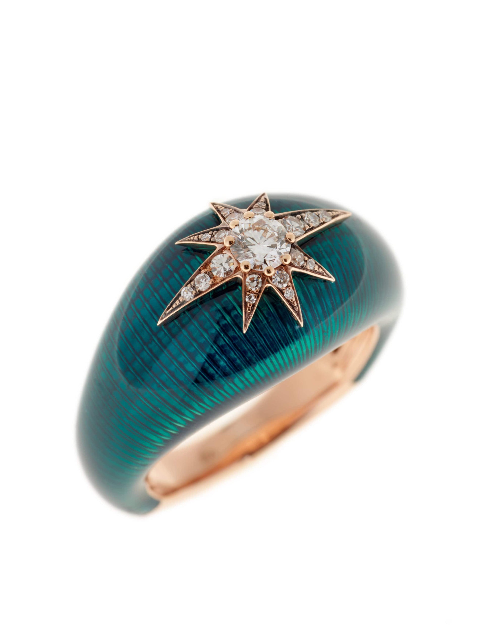 SELIM MOUZANNAR-Petrol Enamel Dome Ring-ROSE GOLD