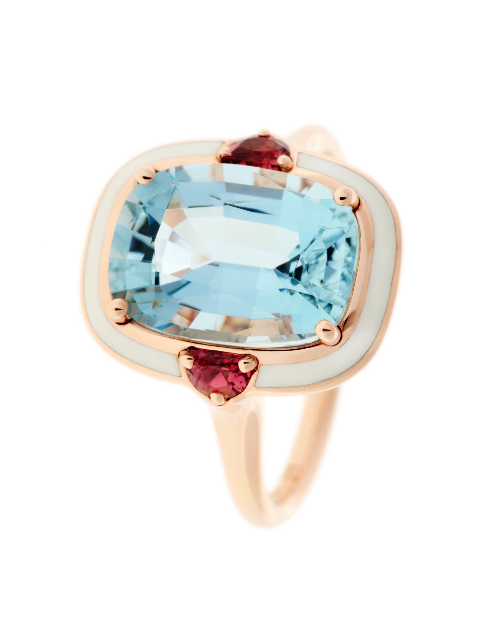 SELIM MOUZANNAR-White Enamel Aquamarine Ring-ROSE GOLD