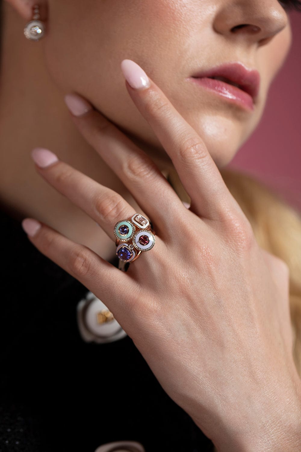 SELIM MOUZANNAR-Lilac Enamel Tanzanite Ring-ROSGOLD