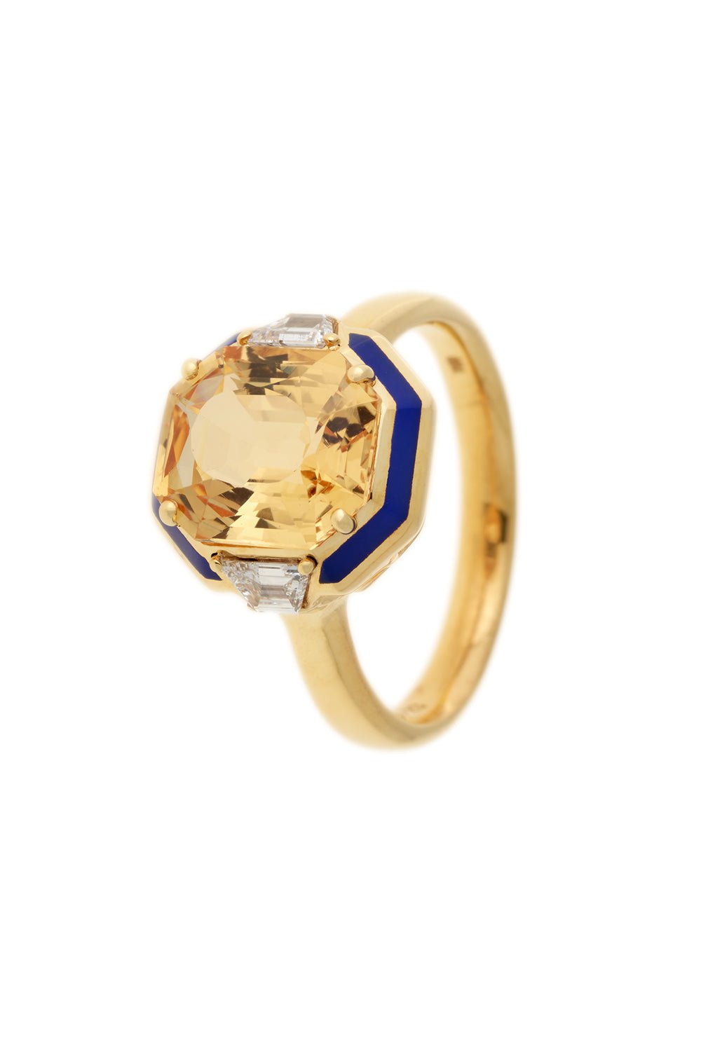 SELIM MOUZANNAR-Gemma Enamel Topaz Diamond Ring-YELLOW GOLD