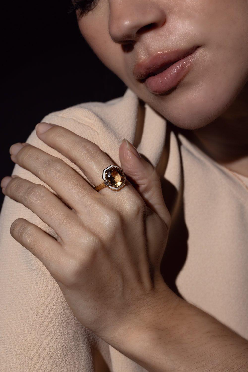 SELIM MOUZANNAR-Gemma Enamel Topaz Ring-YELLOW GOLD