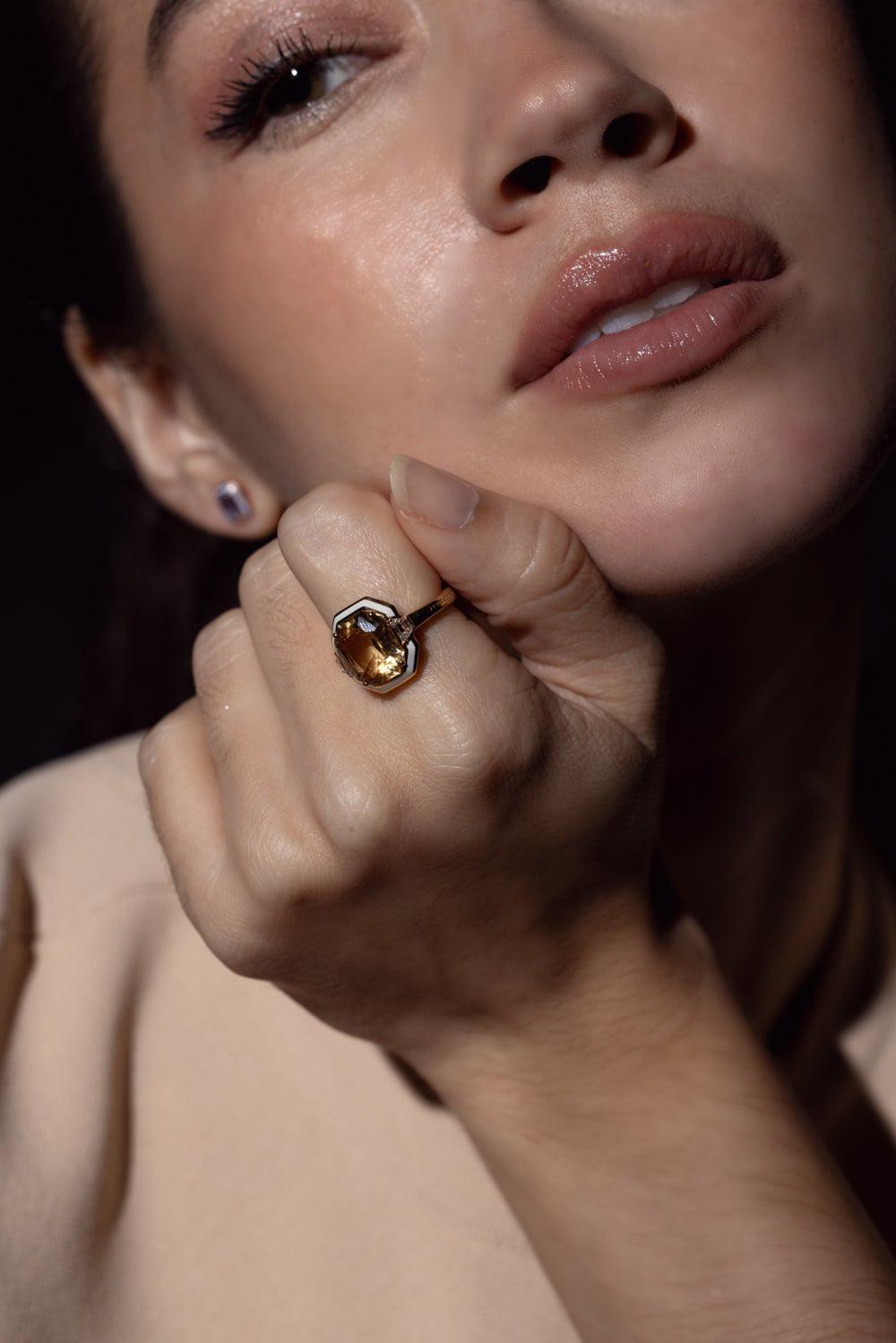 SELIM MOUZANNAR-Gemma Enamel Topaz Ring-YELLOW GOLD
