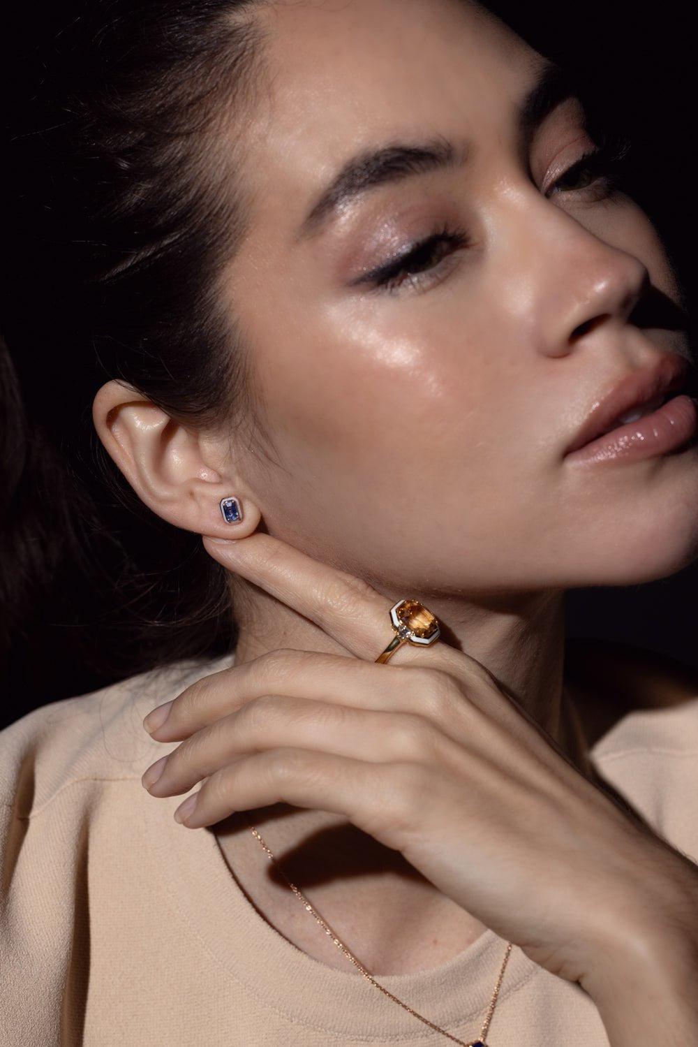 SELIM MOUZANNAR-Gemma Enamel Topaz Ring-YELLOW GOLD