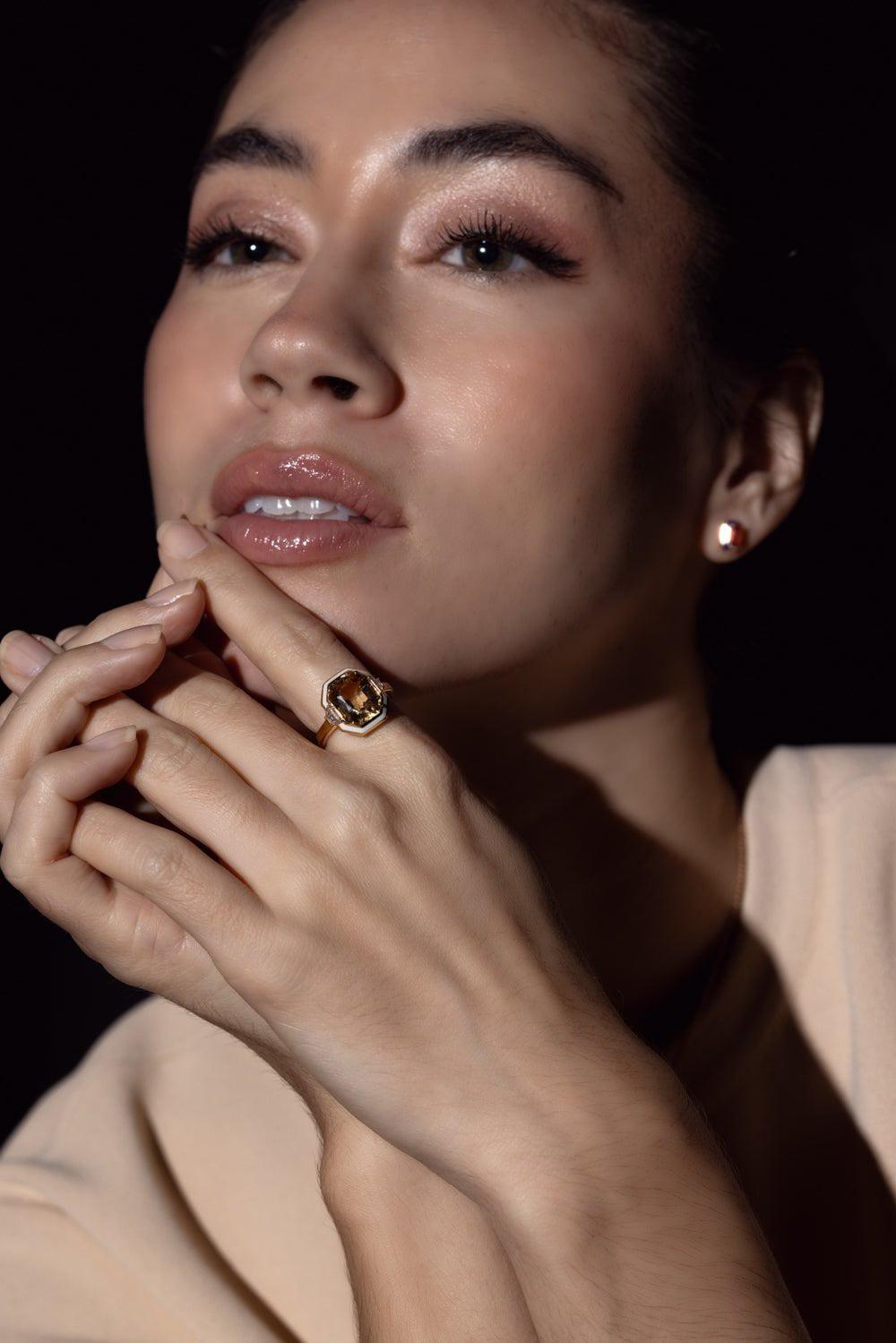 SELIM MOUZANNAR-Gemma Enamel Topaz Ring-YELLOW GOLD