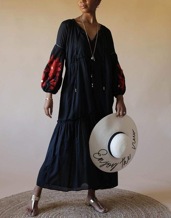 SENSI STUDIO-Balloon Sleeve Embroidered Maxi Dress-