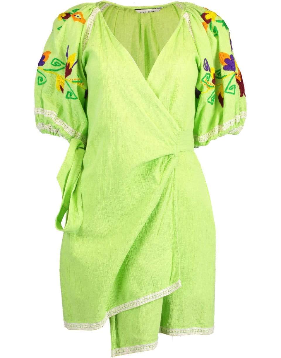 SENSI STUDIO-Embroidered Sleeve Mini Wrap Dress-