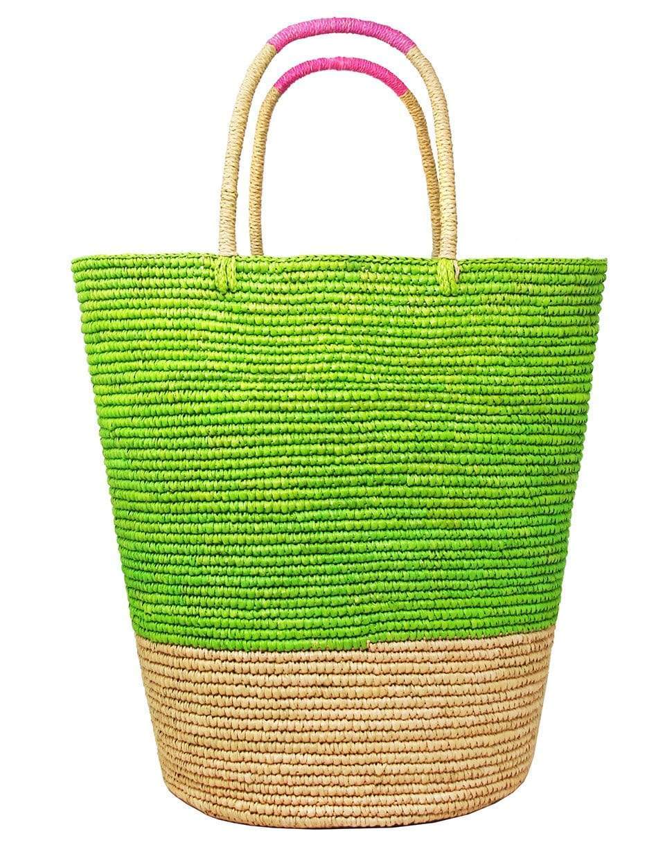 SENSI STUDIO-Beige and Lime Tall Triple Tone Beach Basket-BIE/LIME
