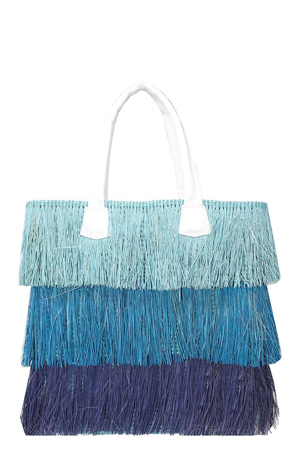 SENSI STUDIO-3 Tones Frayed Straw Tote - Blue-BLUE