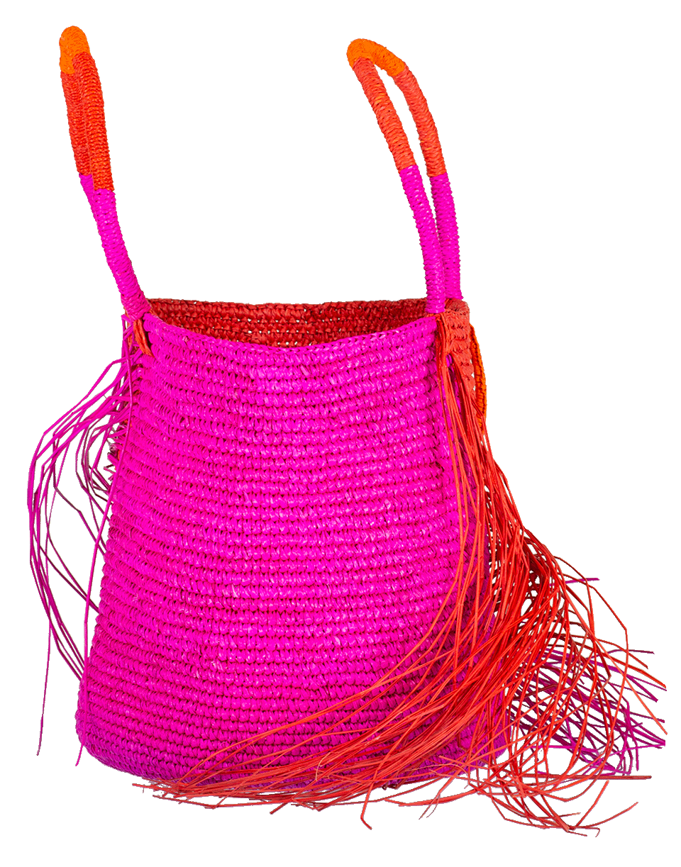 SENSI STUDIO-Medium Two-Tone Fringe Tote-RED/FUSC