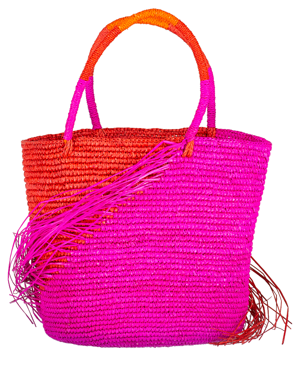 SENSI STUDIO-Medium Two-Tone Fringe Tote-RED/FUSC