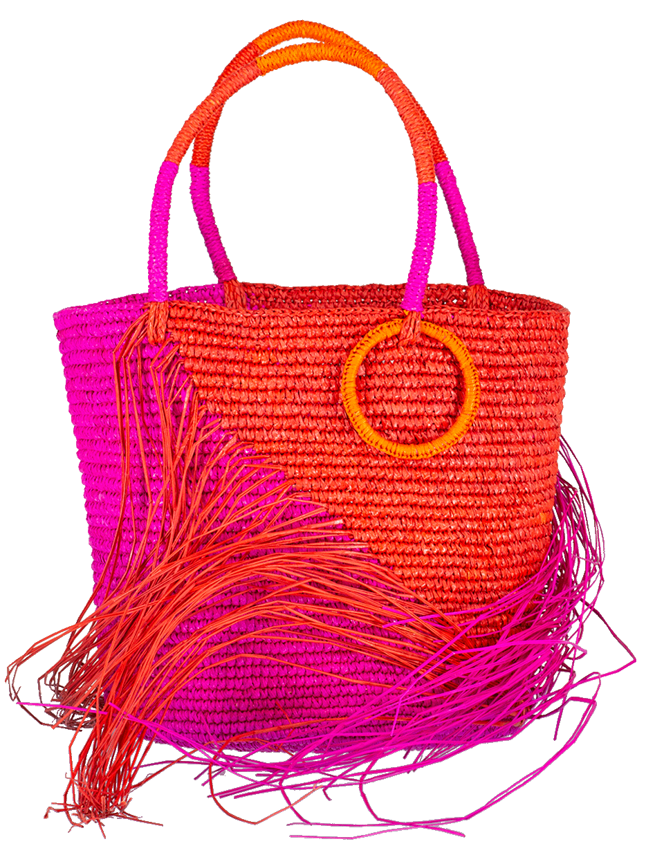 SENSI STUDIO-Medium Two-Tone Fringe Tote-RED/FUSC