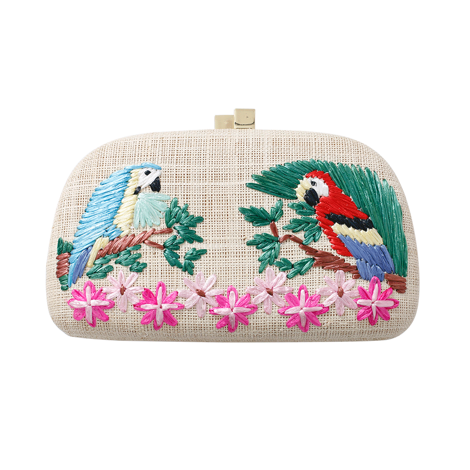 SERPUI-Mia Parrots Embroidered Clutch-NATURAL