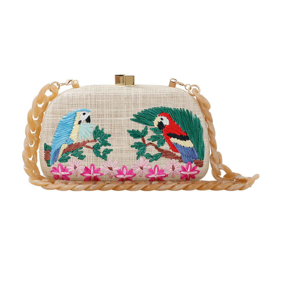 SERPUI-Mia Parrots Embroidered Clutch-NATURAL