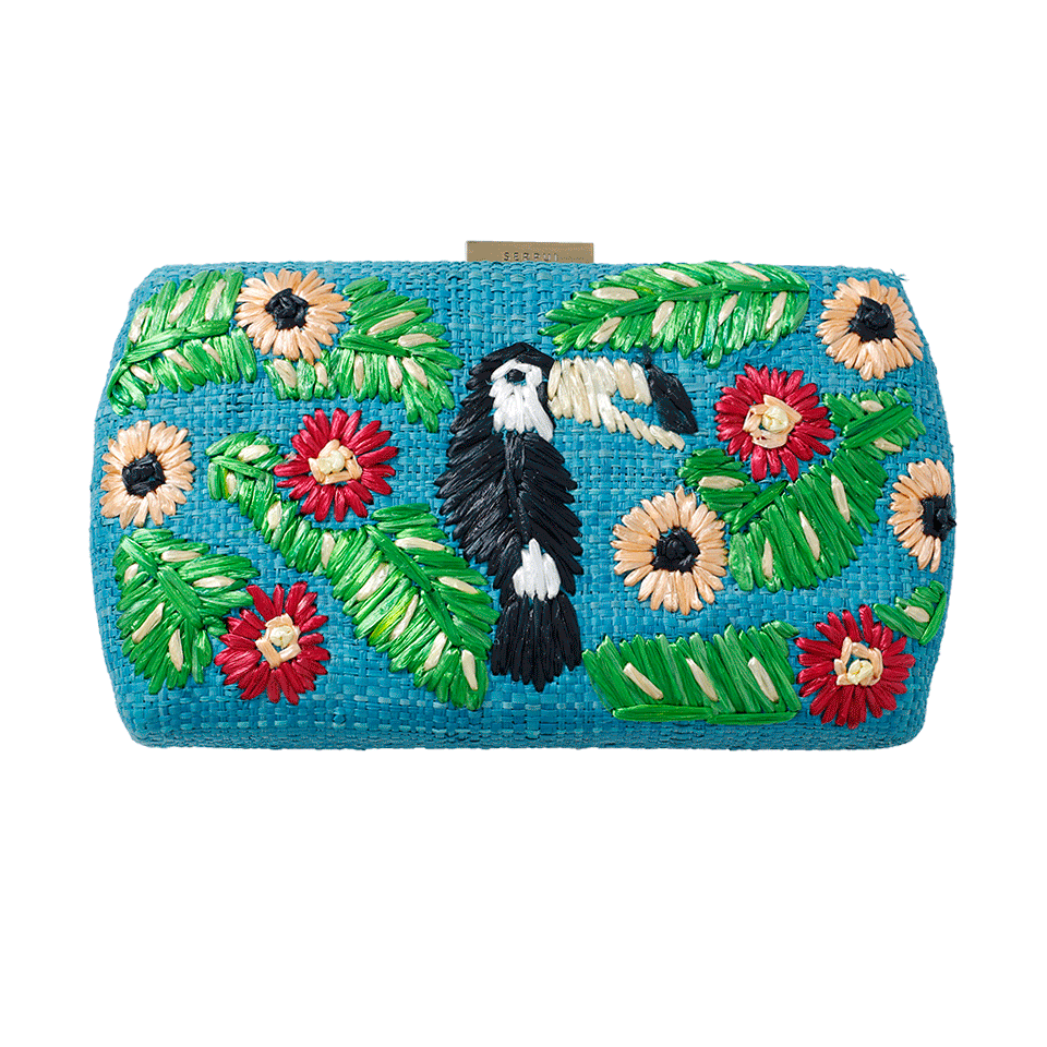 SERPUI-Elza Tucan Embroidered Clutch-TURQUOIS