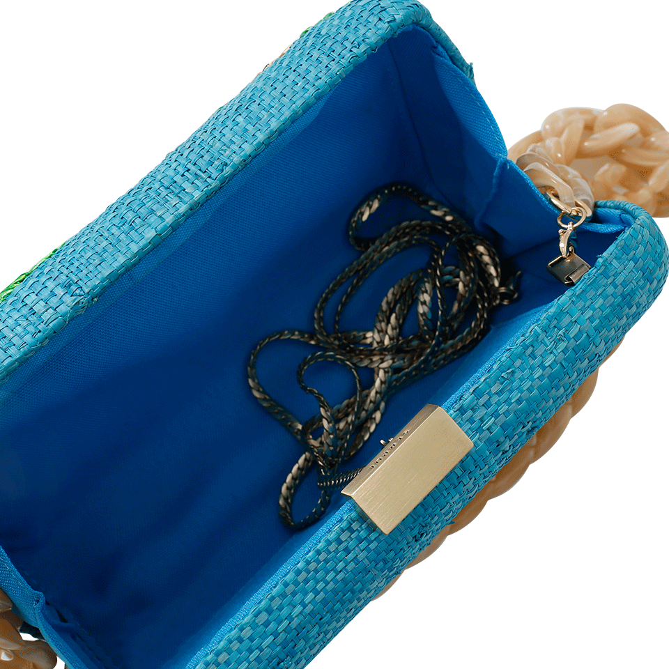 SERPUI-Elza Tucan Embroidered Clutch-TURQUOIS