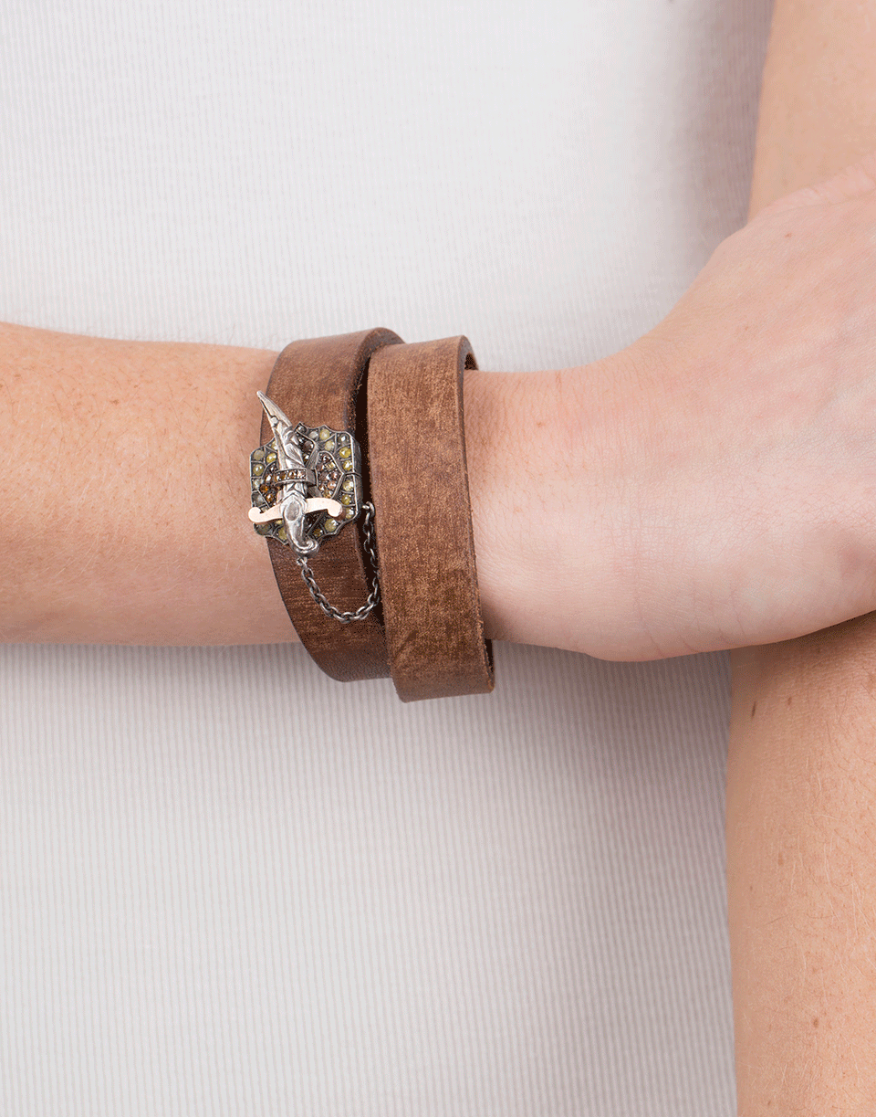 SEVAN BICAKCI-Diamond Sword Clasp Double Wrap Leather Bracelet-ROSE GOLD