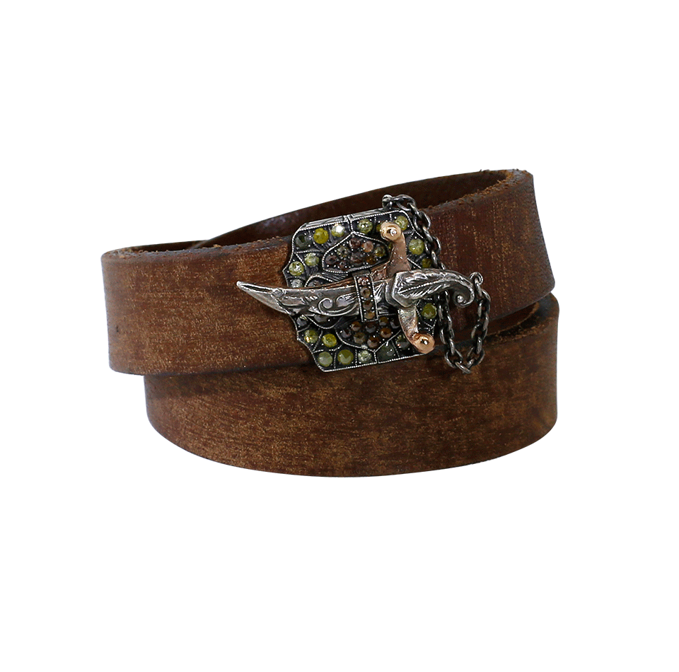 SEVAN BICAKCI-Diamond Sword Clasp Double Wrap Leather Bracelet-ROSE GOLD
