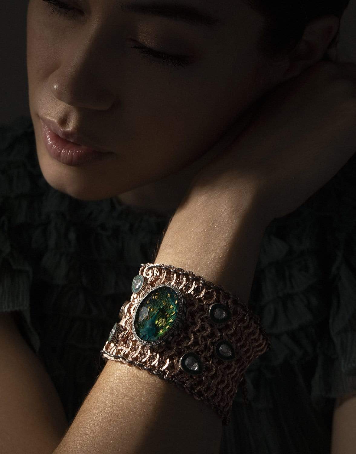 SEVAN BICAKCI-Peacock Wide Chain Bracelet-ROSE GOLD