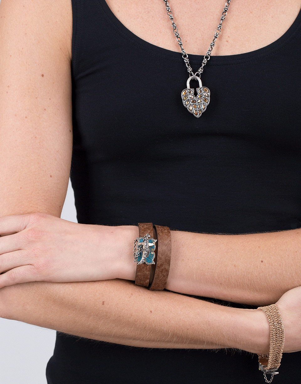 SEVAN BICAKCI-Turqoise Mosaic Double Wrap Leather Bracelet-ROSE GOLD