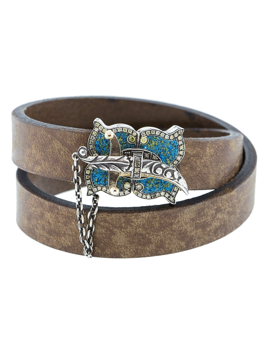 SEVAN BICAKCI-Turqoise Mosaic Double Wrap Leather Bracelet-ROSE GOLD