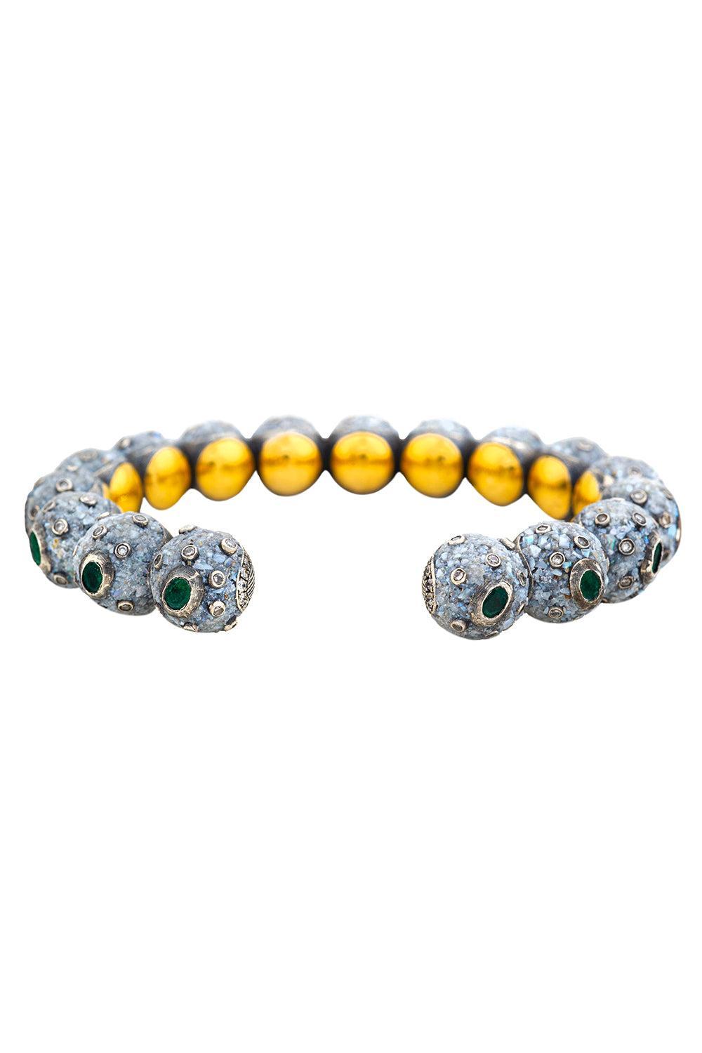  Emerald Diamond Mosaic Bangle Bracelet-YELLOW GOLD-JEWELRYFINE JEWELBRACELET O-SEVAN BICAKCI 