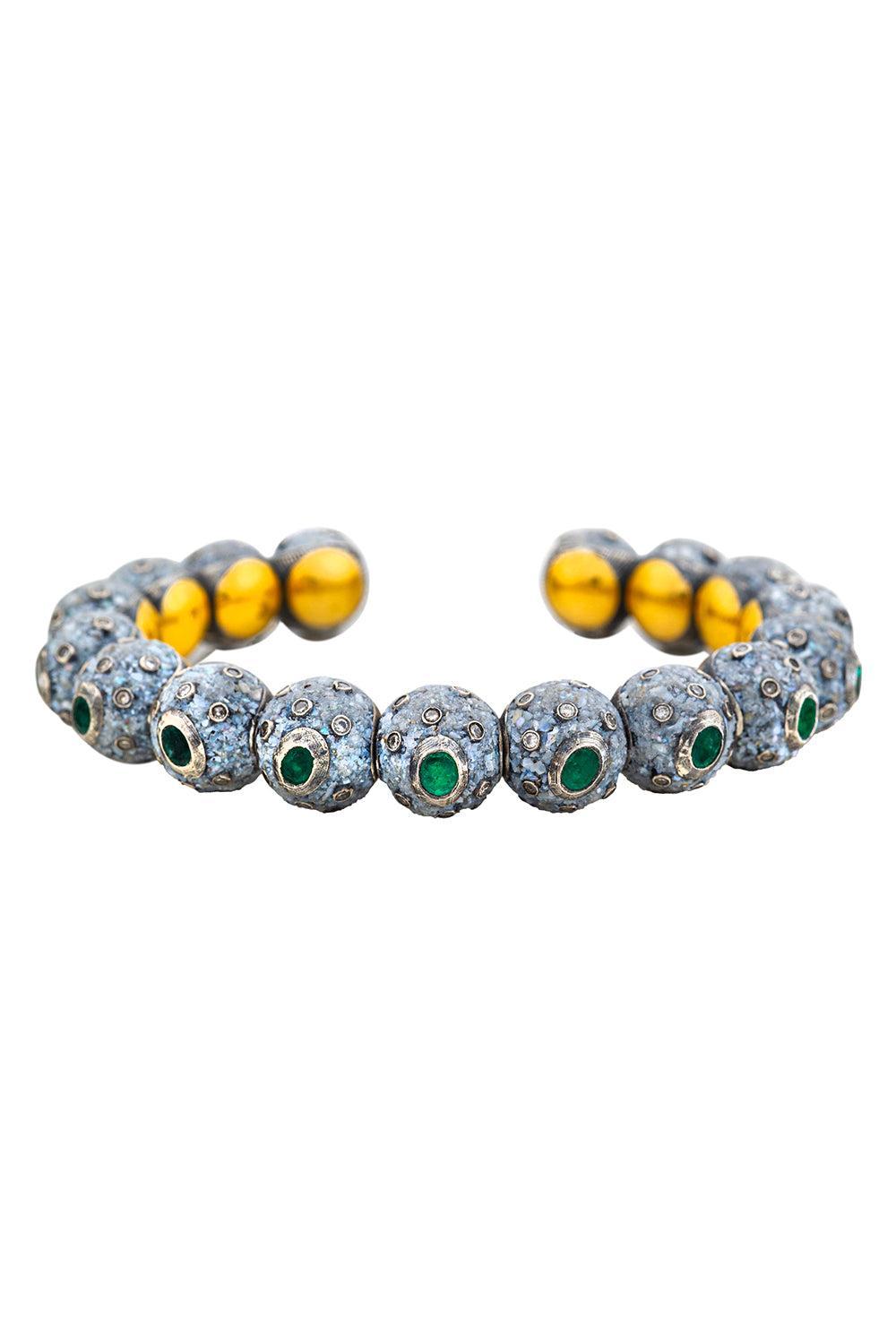 Emerald Diamond Mosaic Bangle Bracelet-YELLOW GOLD-JEWELRYFINE JEWELBRACELET O-SEVAN BICAKCI