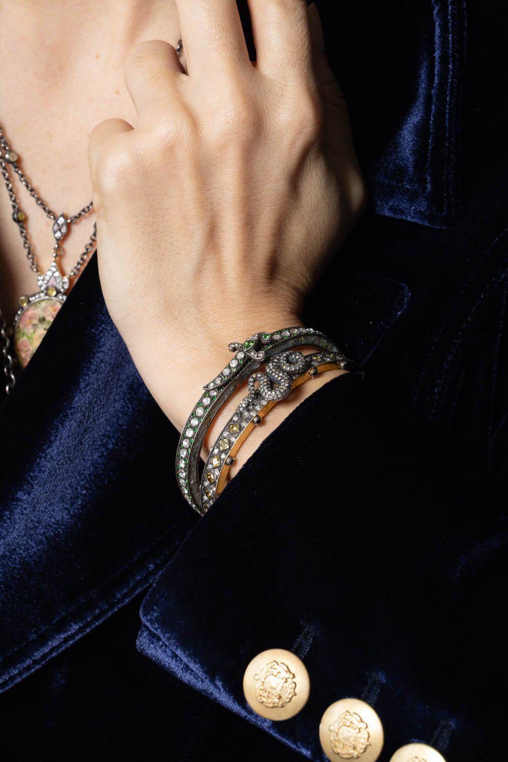 SEVAN BICAKCI-Garnet Diamond Dagger Hinged Bracelet-YELLOW GOLD