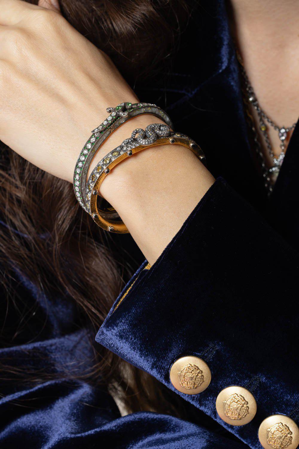 SEVAN BICAKCI-Garnet Diamond Dagger Hinged Bracelet-YELLOW GOLD