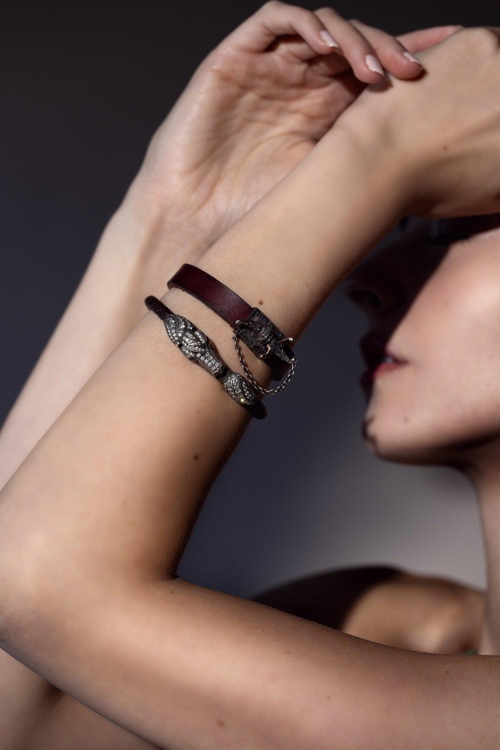 SEVAN BICAKCI-Leather Chasing Bracelet-YELLOW GOLD