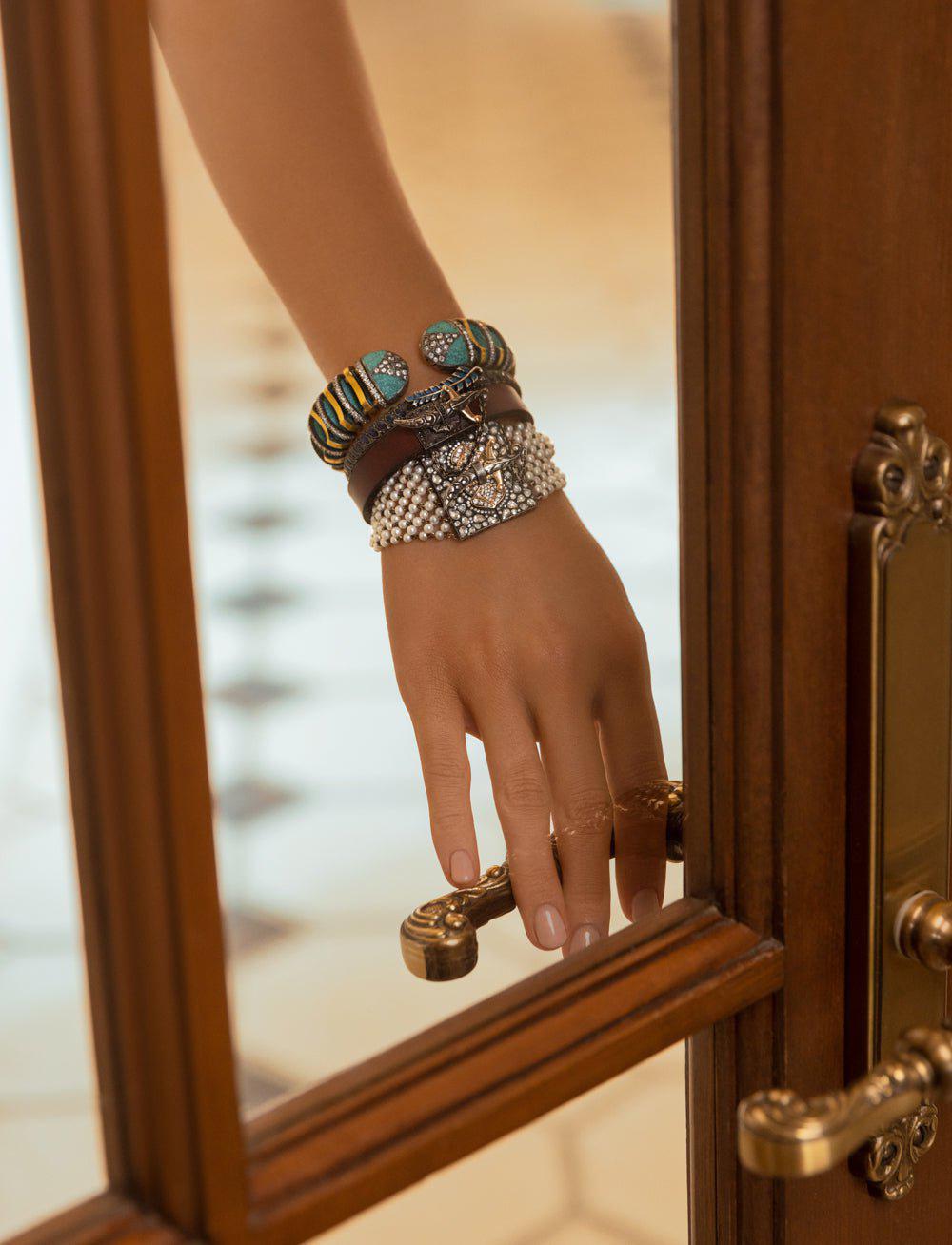 SEVAN BICAKCI-Leather Chasing Bracelet-YELLOW GOLD