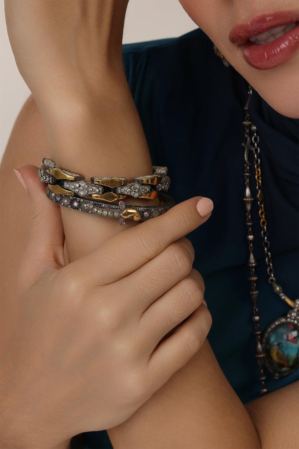 Micro Mosaic Rotunda Bracelet-YELLOW GOLD-JEWELRYFINE JEWELBRACELET O-SEVAN BICAKCI
