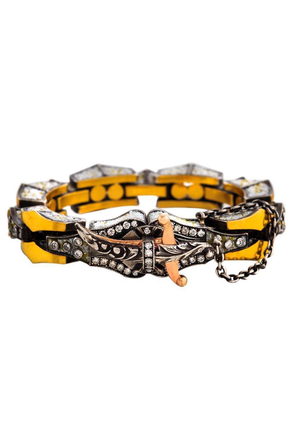 Micro Mosaic Rotunda Bracelet-YELLOW GOLD-JEWELRYFINE JEWELBRACELET O-SEVAN BICAKCI