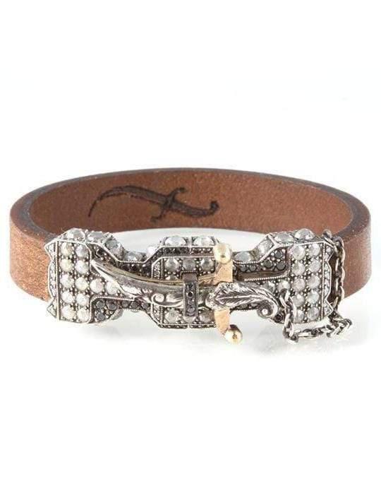 SEVAN BICAKCI-Tan Leather Diamond Dagger Bracelet-YELLOW GOLD