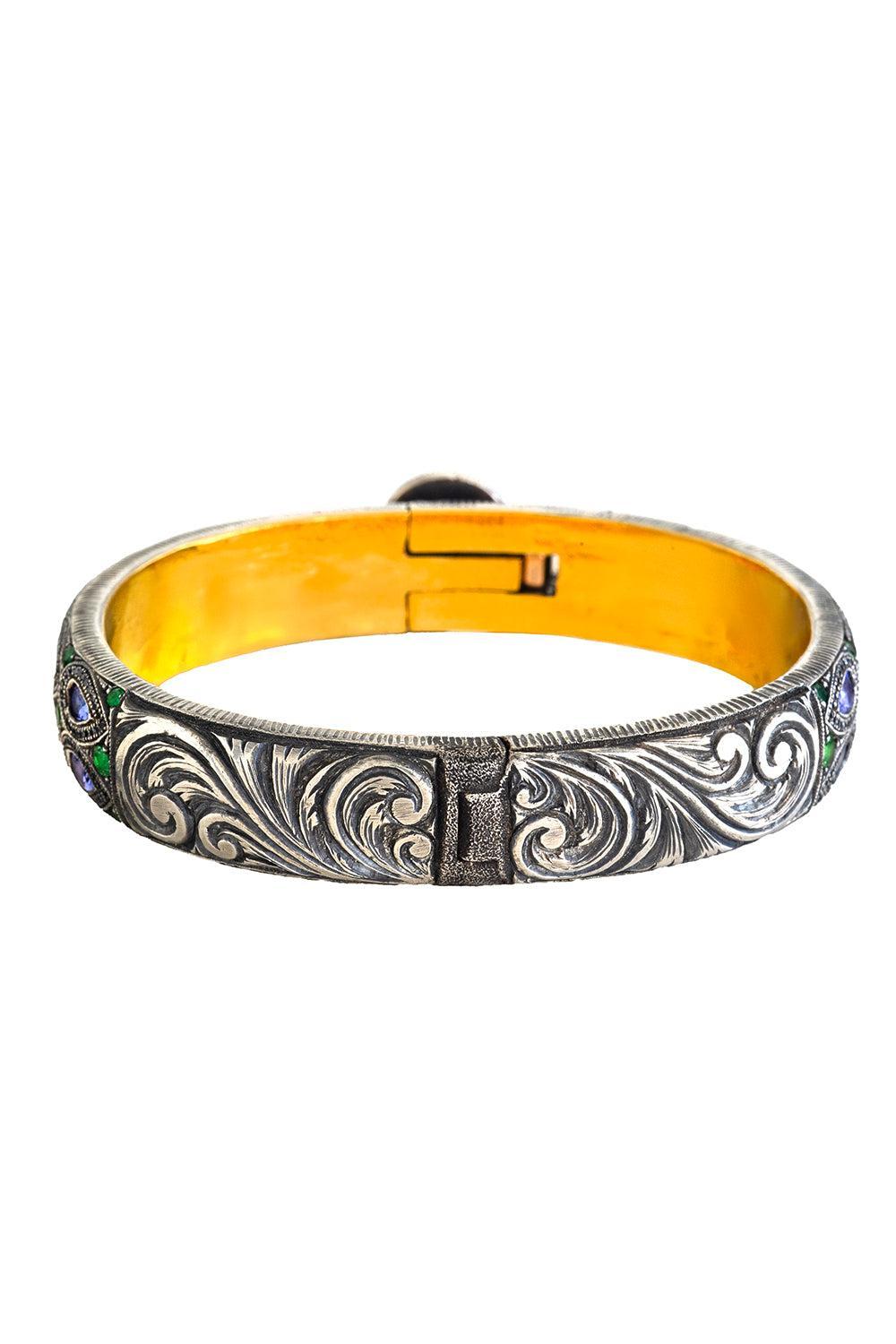 Tanzanite Amethyst Snake Clasp Bangle Bracelet-YELLOW GOLD-JEWELRYFINE JEWELBRACELET O-SEVAN BICAKCI