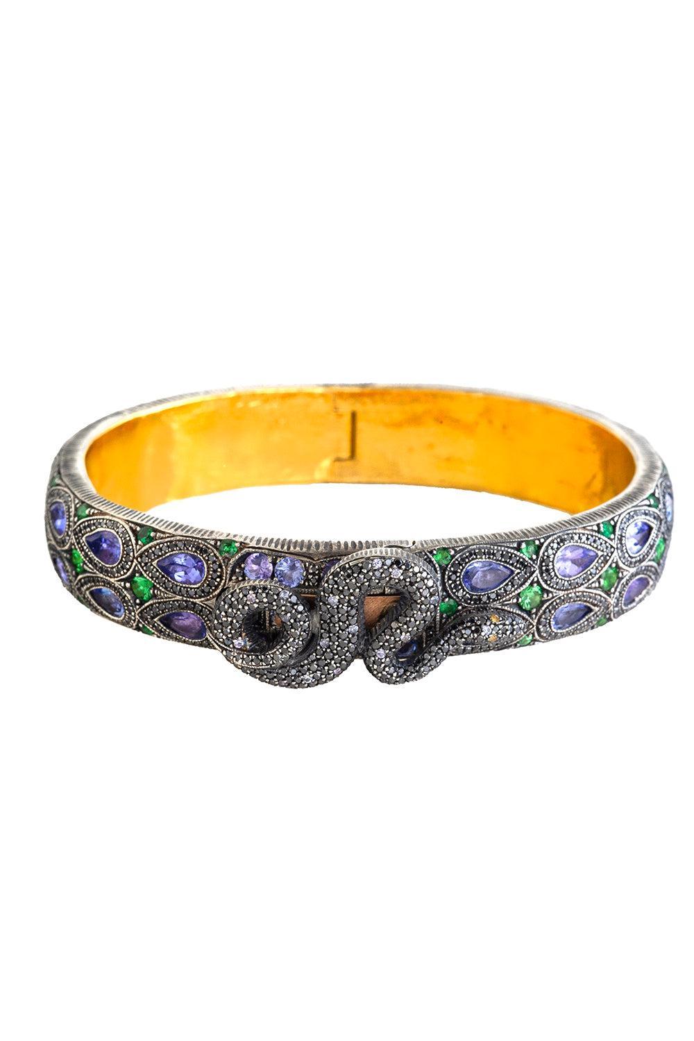  Tanzanite Amethyst Snake Clasp Bangle Bracelet-YELLOW GOLD-JEWELRYFINE JEWELBRACELET O-SEVAN BICAKCI 
