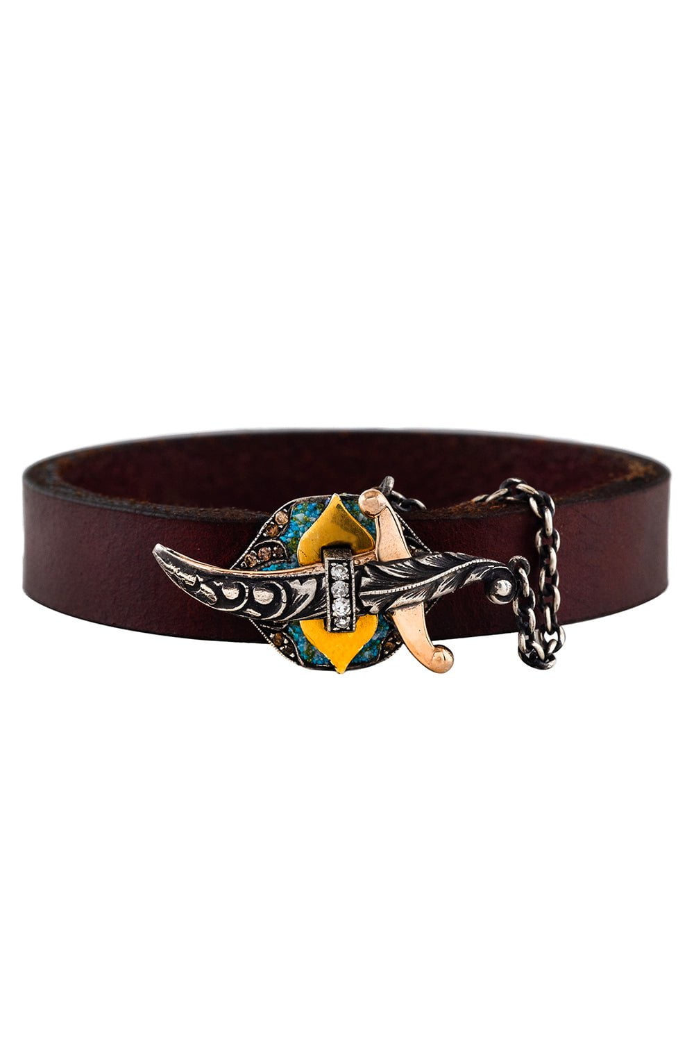 SEVAN BICAKCI-Turquoise Leather Dagger Bracelet-YELLOW GOLD