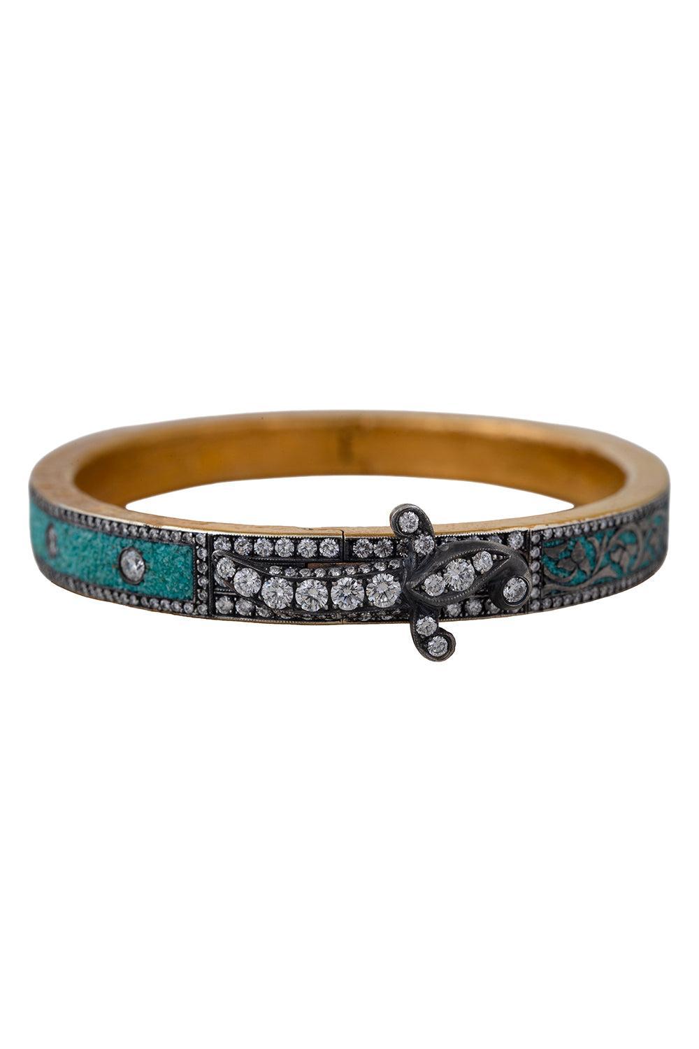  Turquoise Micro Mosaic Wide Bangle Bracelet-YELLOW GOLD-JEWELRYFINE JEWELBRACELET O-SEVAN BICAKCI 