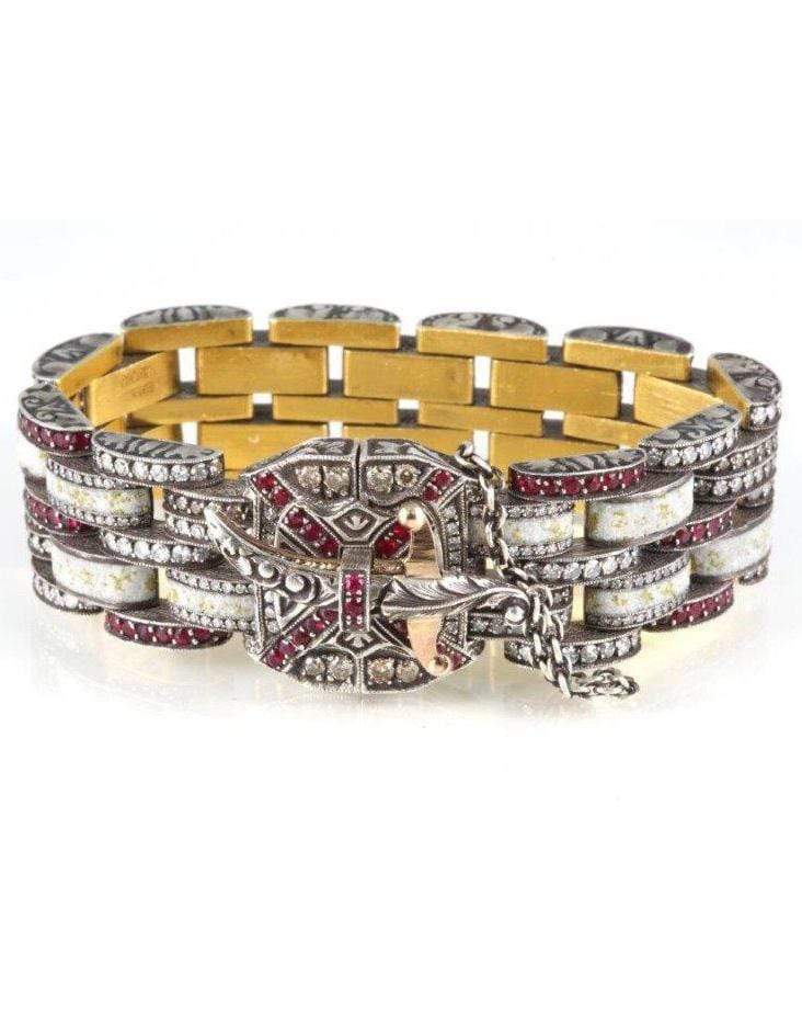 SEVAN BICAKCI-Wide Ruby Micro Mosaic Bracelet-YELLOW GOLD