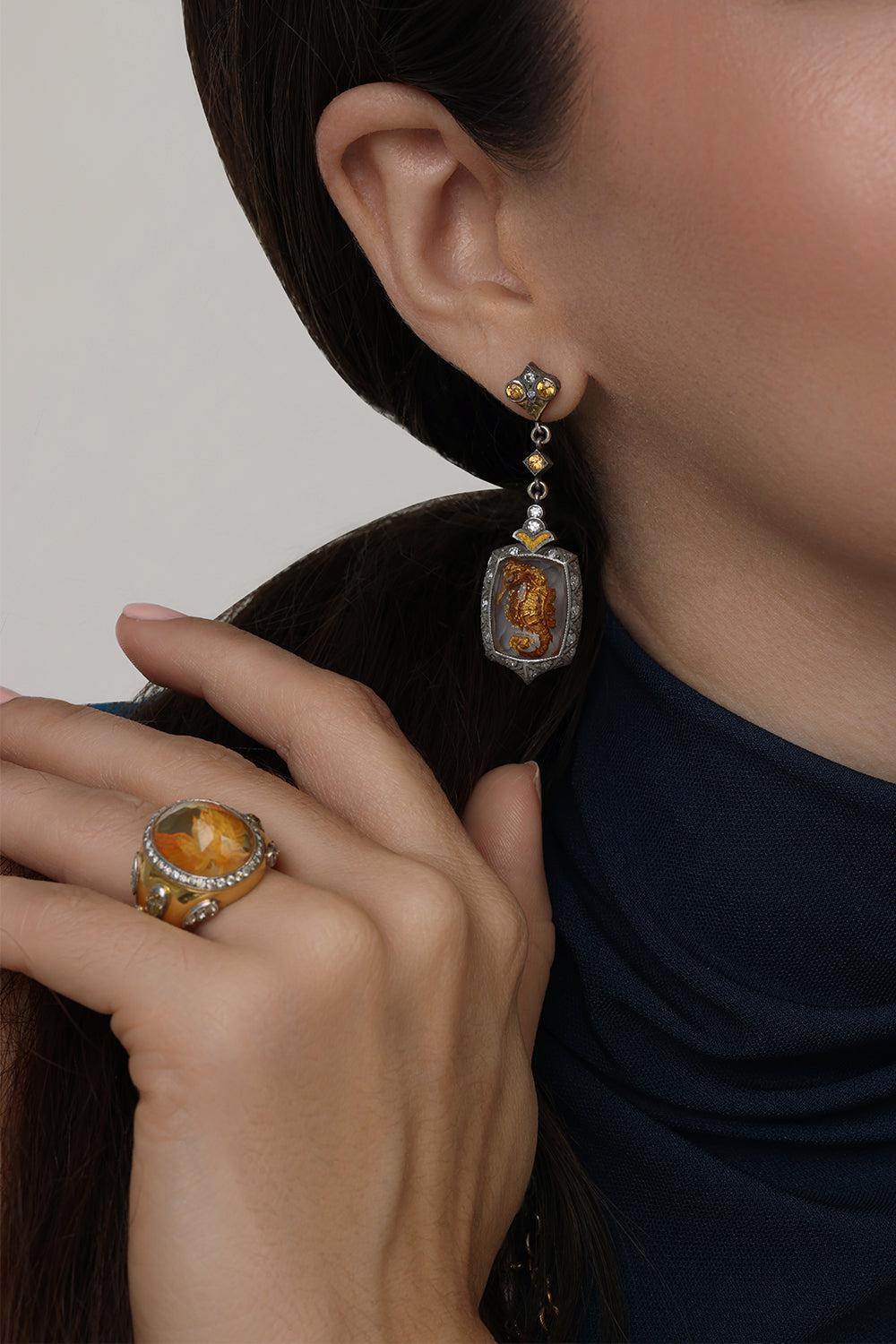 Carved Quartz Seahorse Drop Earrings-YELLOW GOLD-JEWELRYFINE JEWELEARRING-SEVAN BICAKCI