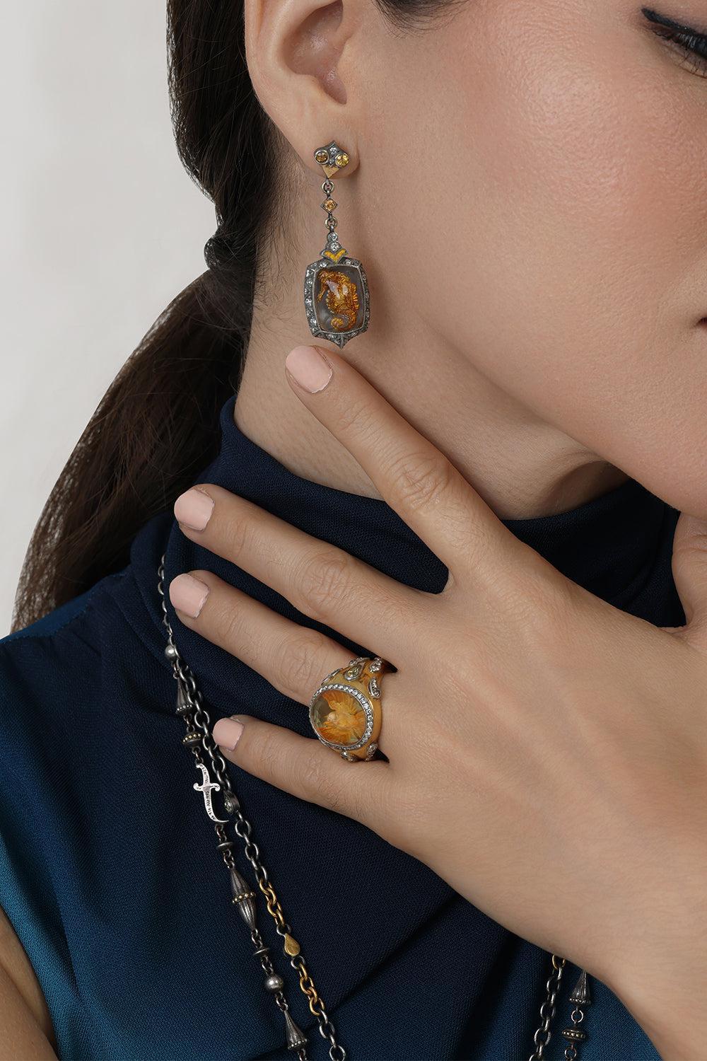 Carved Quartz Seahorse Drop Earrings-YELLOW GOLD-JEWELRYFINE JEWELEARRING-SEVAN BICAKCI