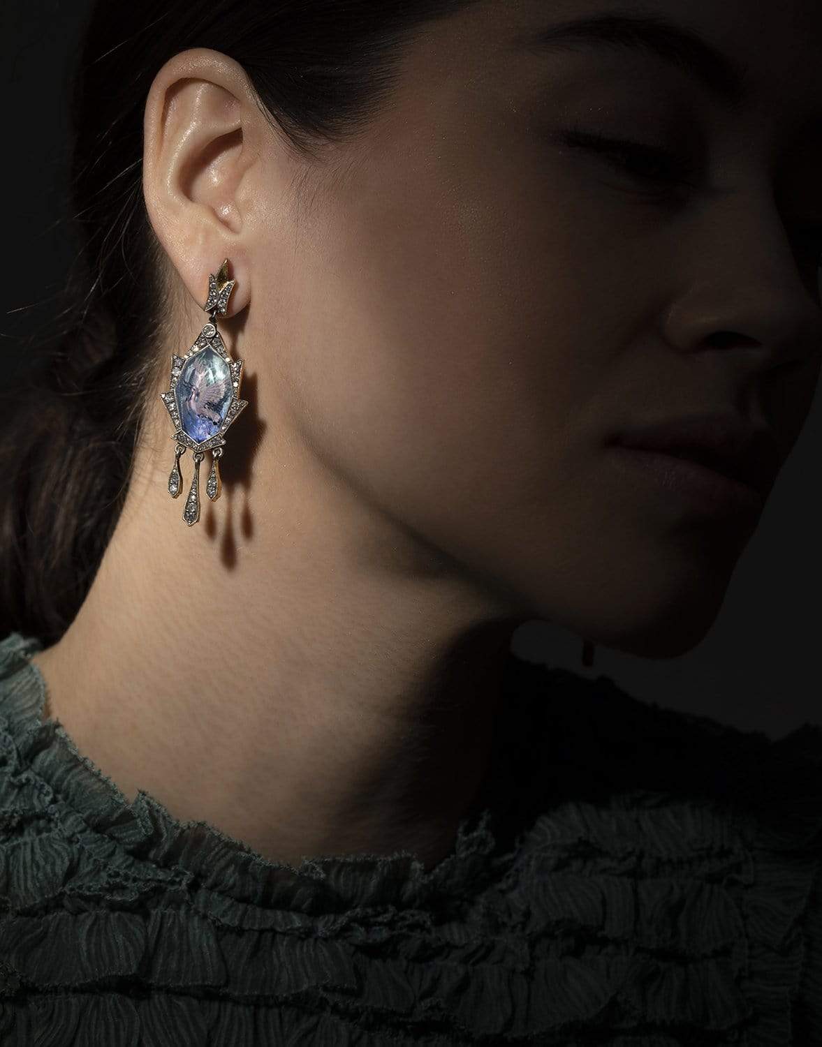 SEVAN BICAKCI-Carved Rock Quartz Dove Drop Earrings-YELLOW GOLD