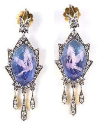 SEVAN BICAKCI-Carved Rock Quartz Dove Drop Earrings-YELLOW GOLD
