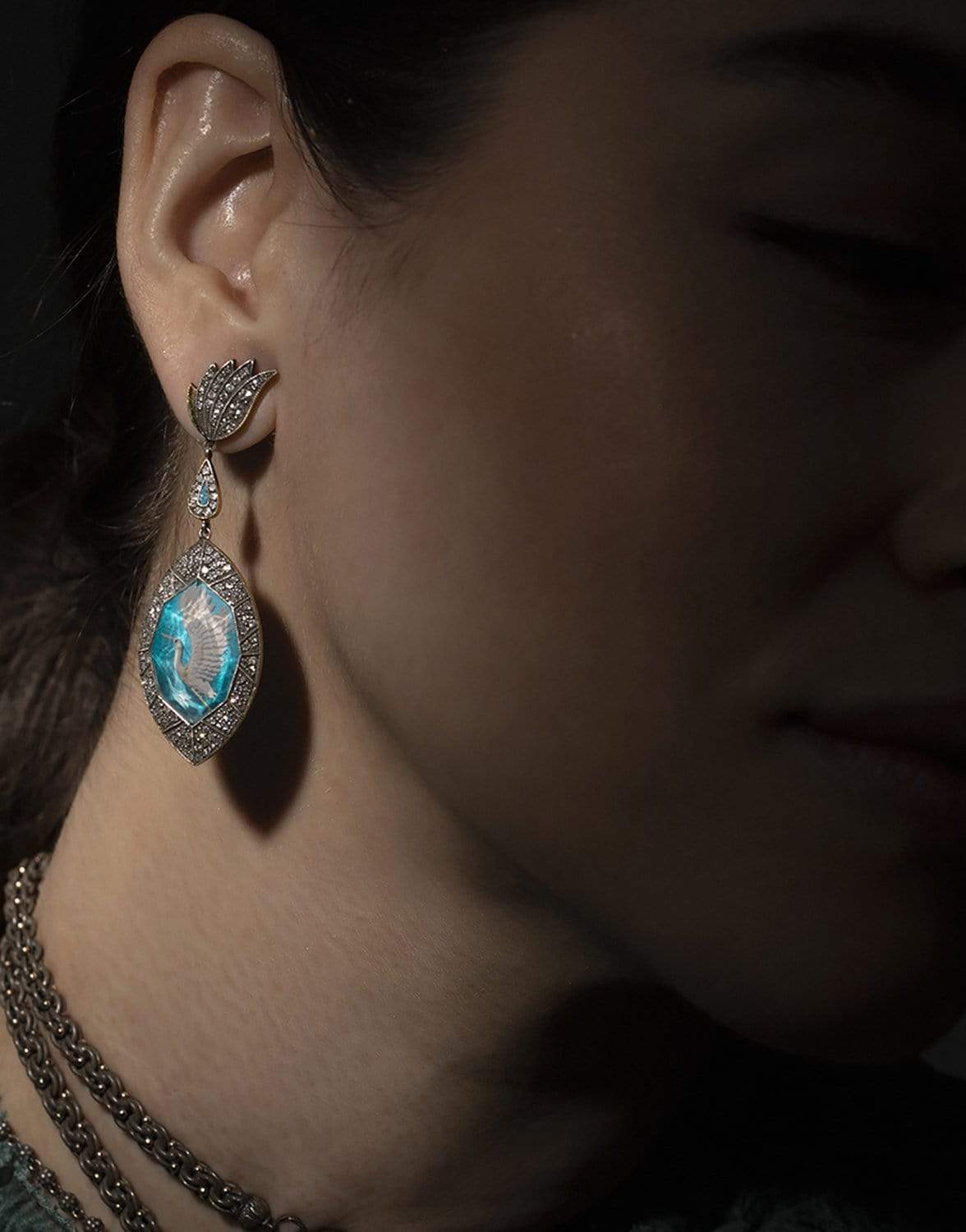 SEVAN BICAKCI-Carved Topaz Bird Drop Earrings-YELLOW GOLD