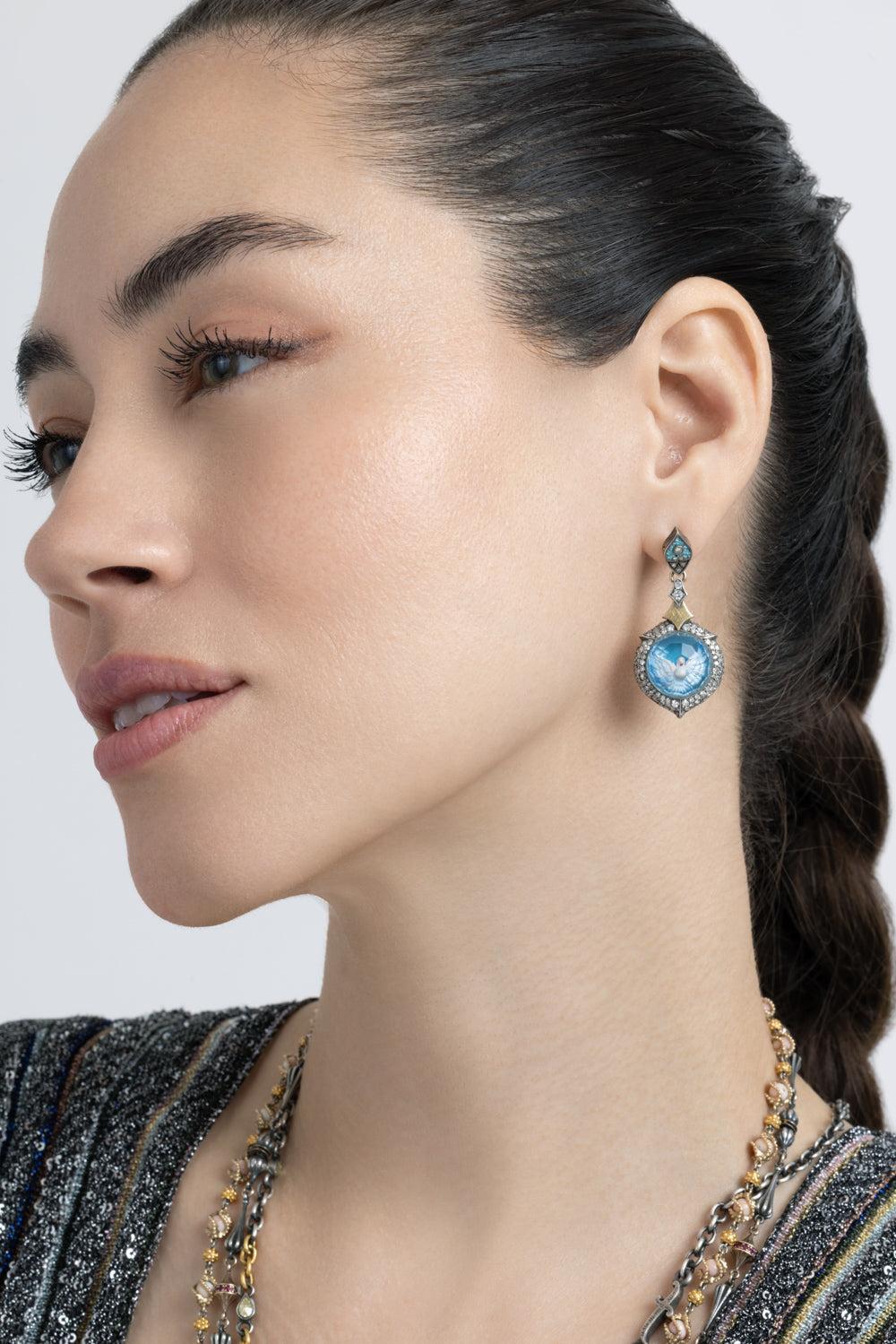  Diamond Dove Carved Drop Earrings-YELLOW GOLD-JEWELRYFINE JEWELEARRING-SEVAN BICAKCI 